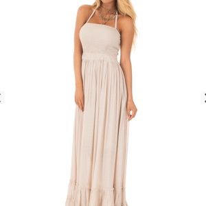 Tan Woven Maxi Formal Dress